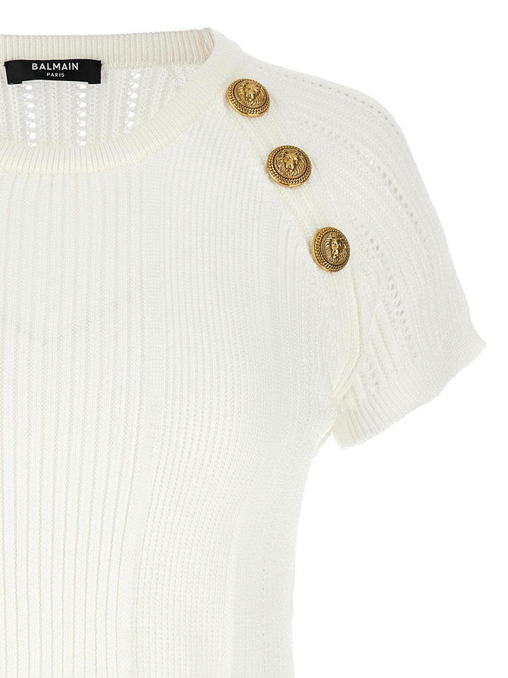 Logo Buttons Cropped Top Tops White