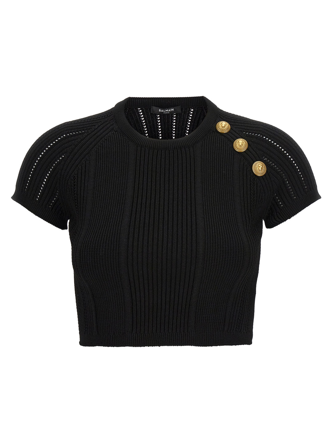 Logo Buttons Cropped Top Tops Black