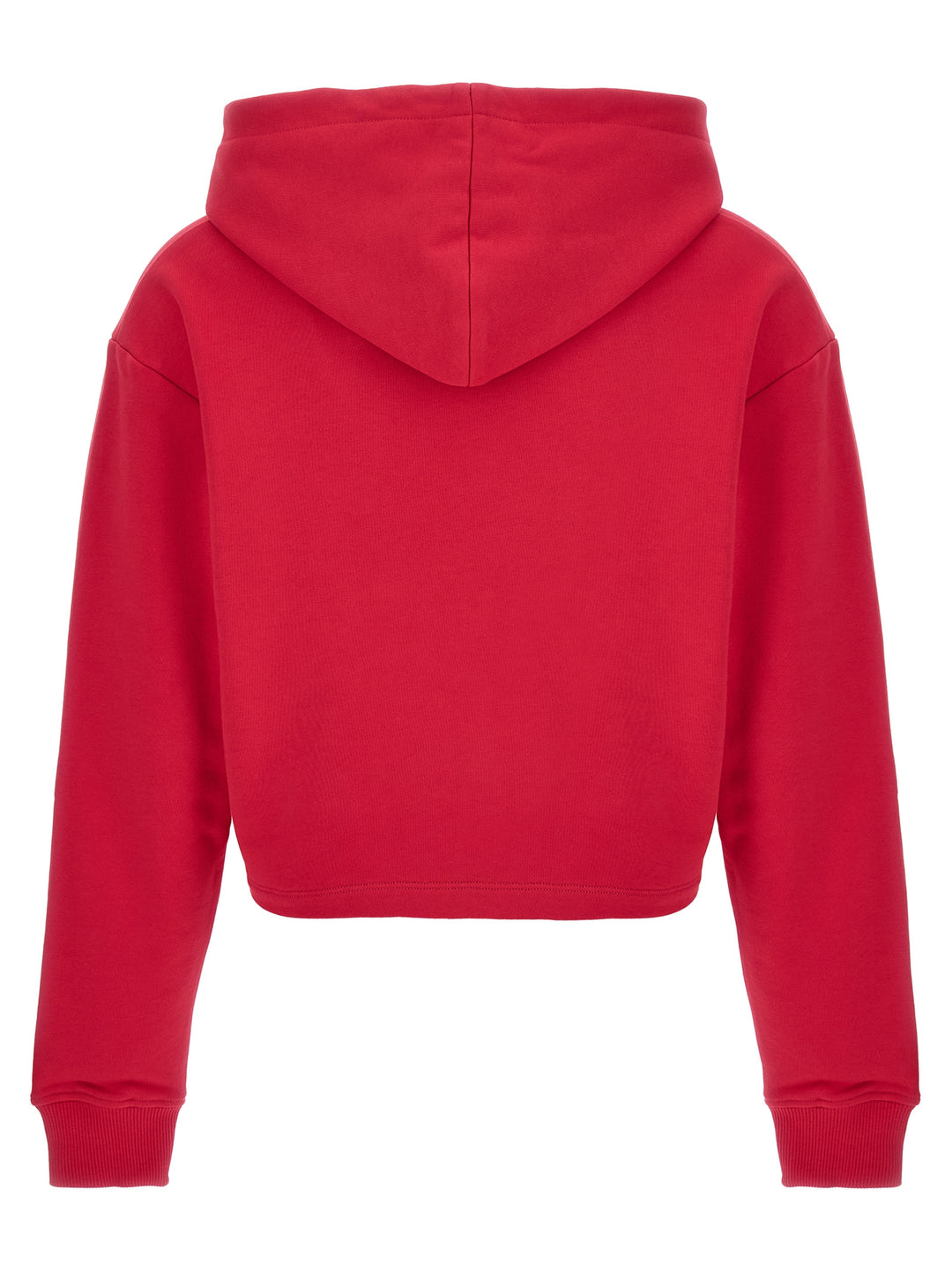 Flocked Logo Cropped Hoodie Sweatshirt Fuchsia