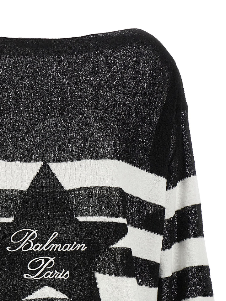 Logo Embroidery Striped Sweater Sweater, Cardigans White/Black