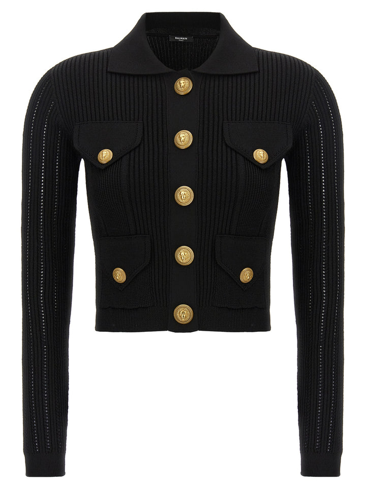 Logo Buttons Cardigan Sweater, Cardigans Black