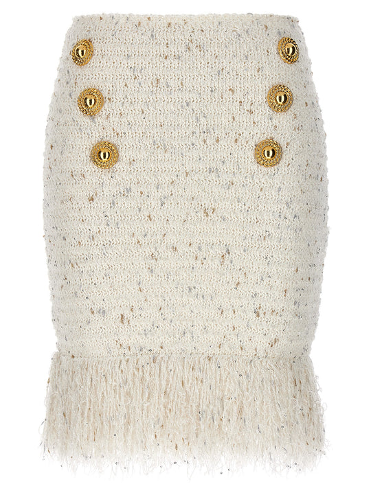 Fringed Tweed Skirts White