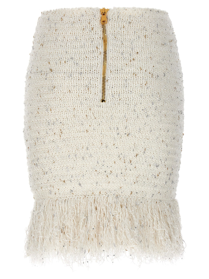 Balmain Fringed Tweed Skirts - White | 25492acbdd489bf96d0e1f373409df4b7f86acd9