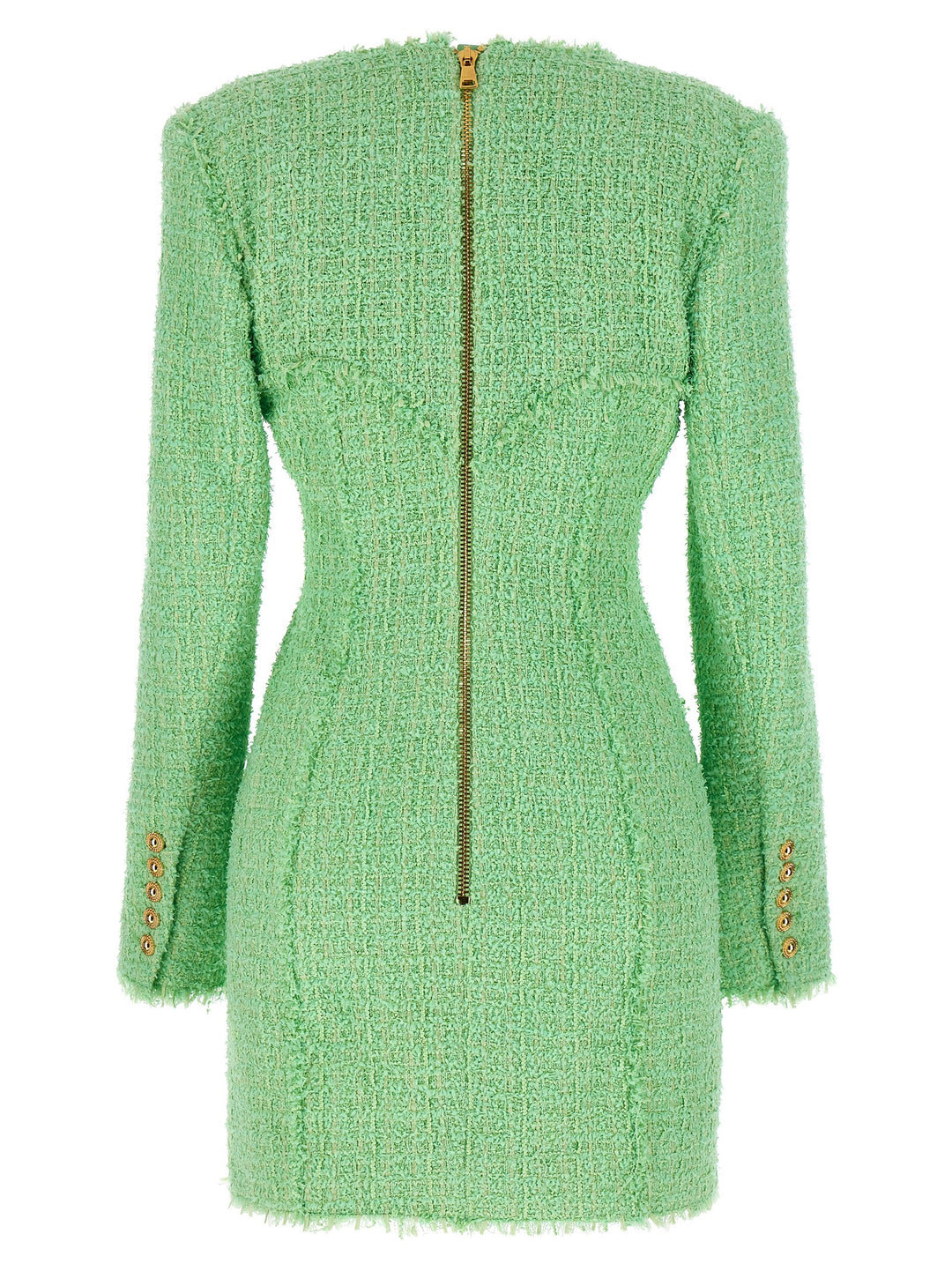 Logo Button Tweed Dress Dresses Green