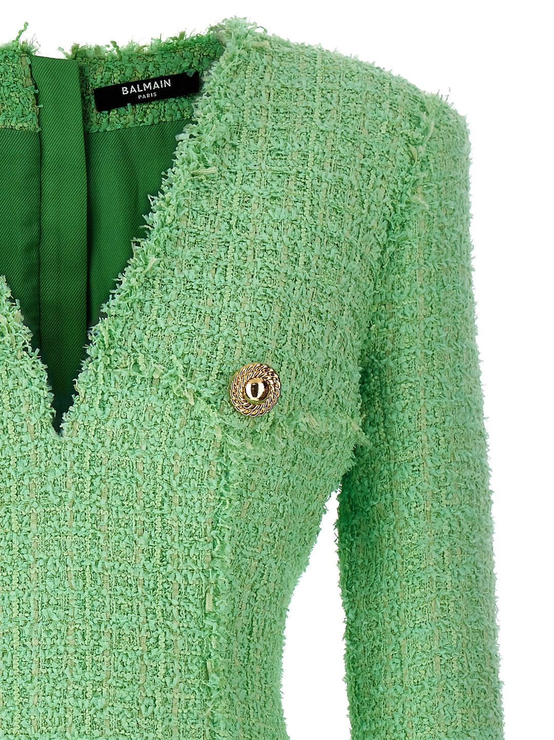 Logo Button Tweed Dress Dresses Green