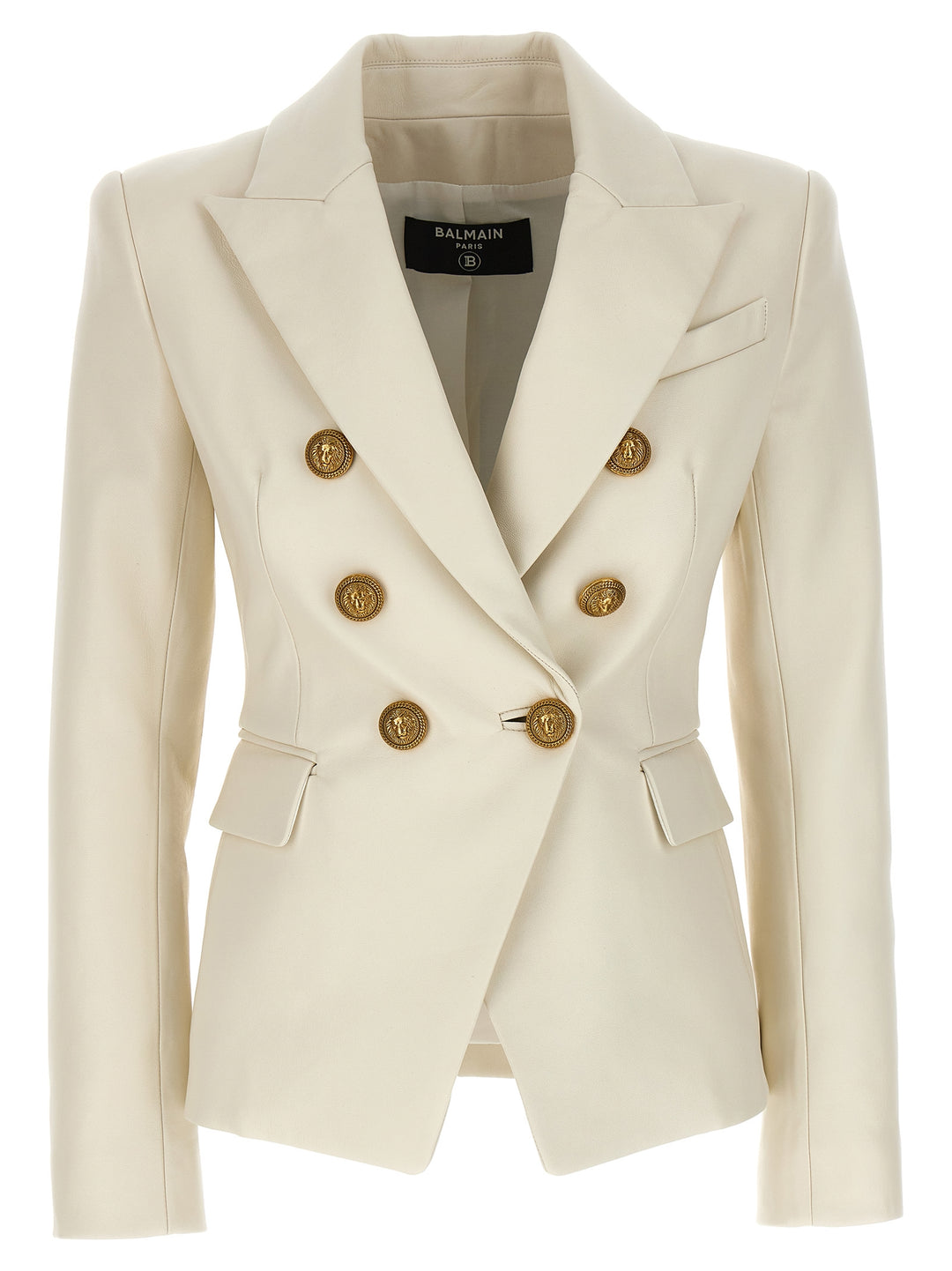 Double-Breasted Leather Blazer Blazer And Suits Beige