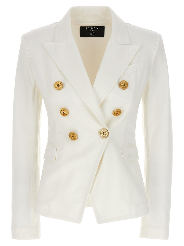 Double-Breasted Denim Blazer Blazer And Suits White