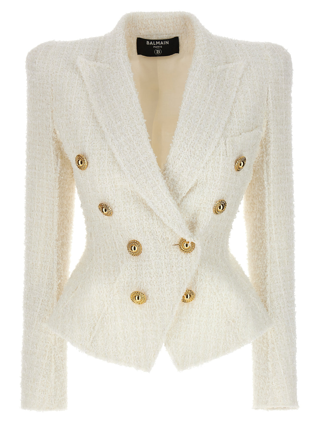 Double-Breasted Tweed Blazer With Logo Buttons Blazer And Suits White