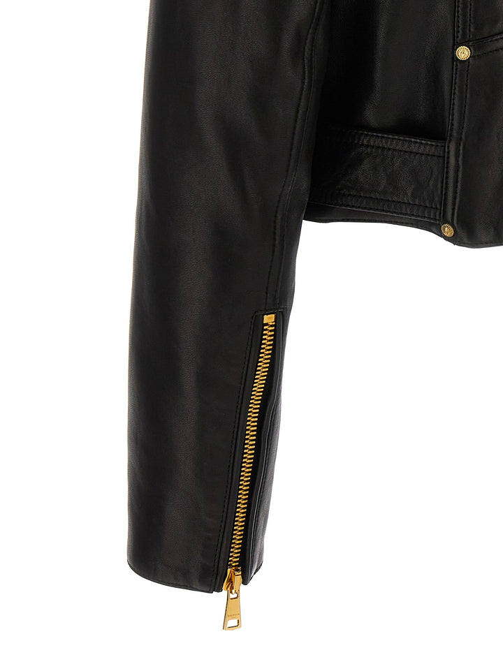 Cropped Leather Nail Casual Jackets, Parka Black