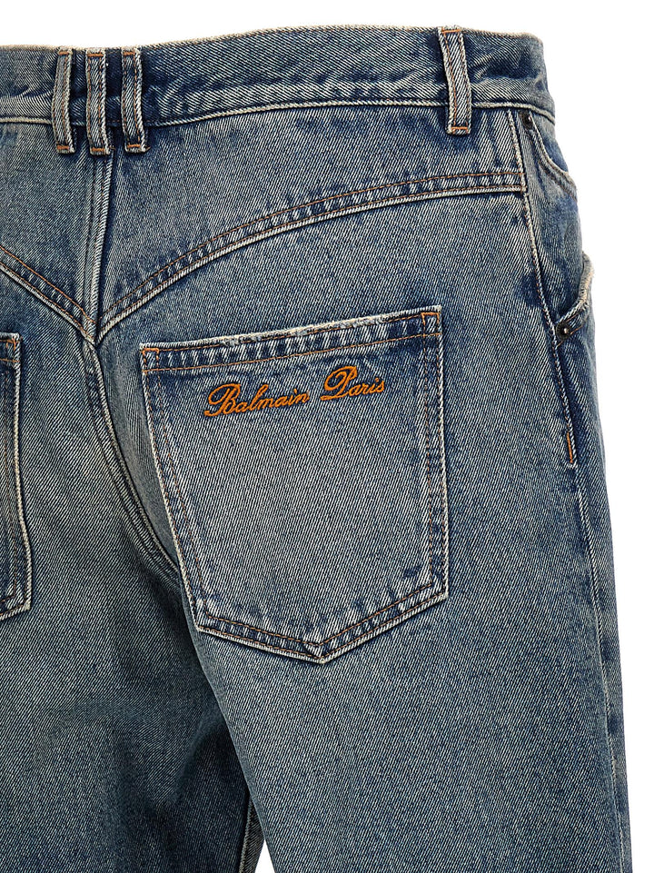 Logo Embroidery Denim Jeans Light Blue