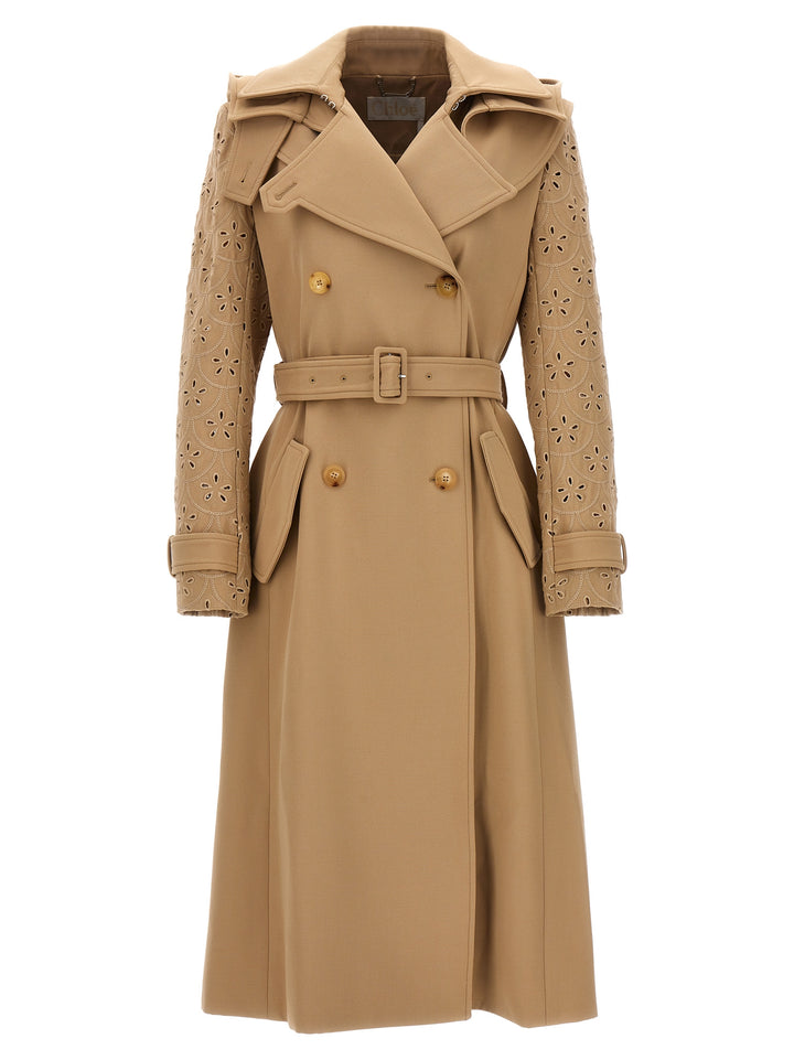 Embroidered Hooded Trench Coat Coats, Trench Coats Beige