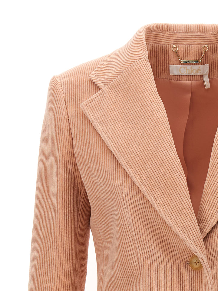 Ribbed Single Breast Corduroy Blazer Jackets Pink