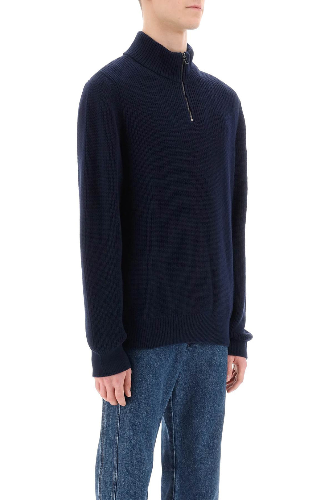 Sweater With Partial Zipper Placket - A.P.C. - Men