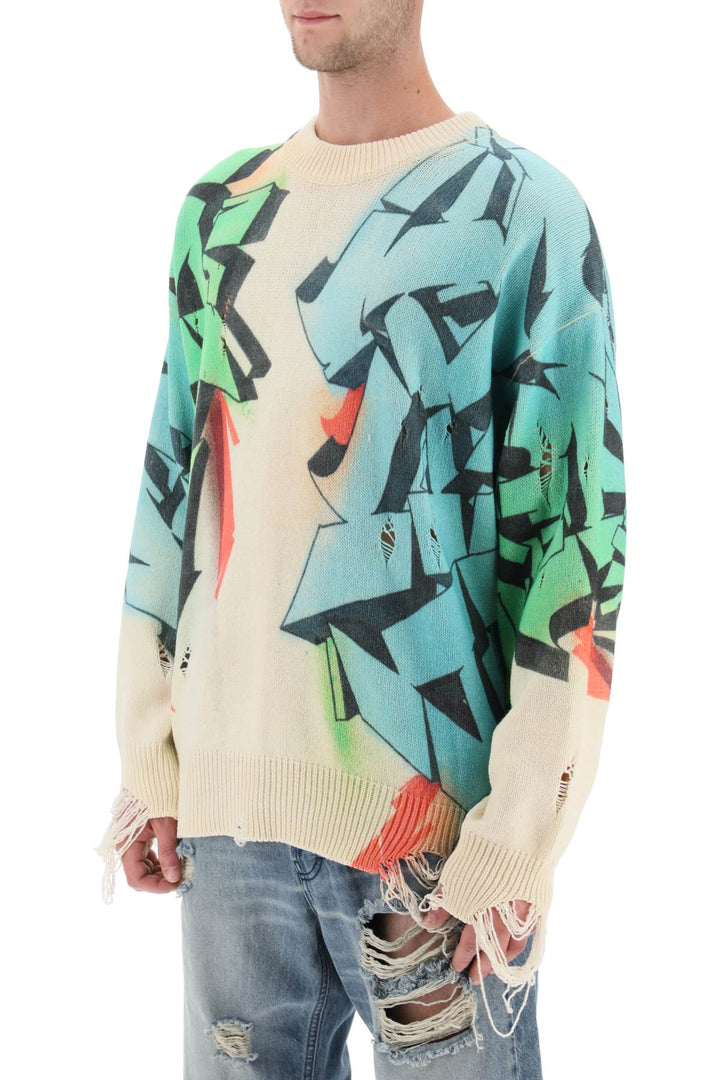 Graffiti Print Distressed Sweater - Children Of The Discordance - Men