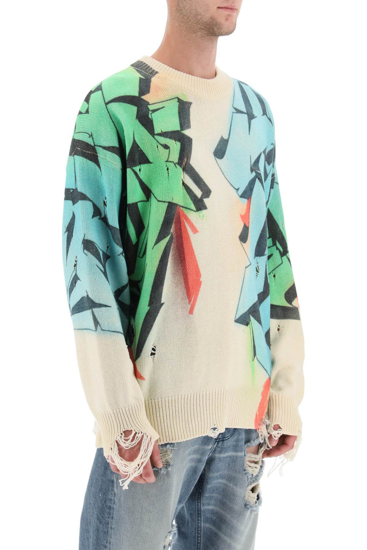 Graffiti Print Distressed Sweater - Children Of The Discordance - Men