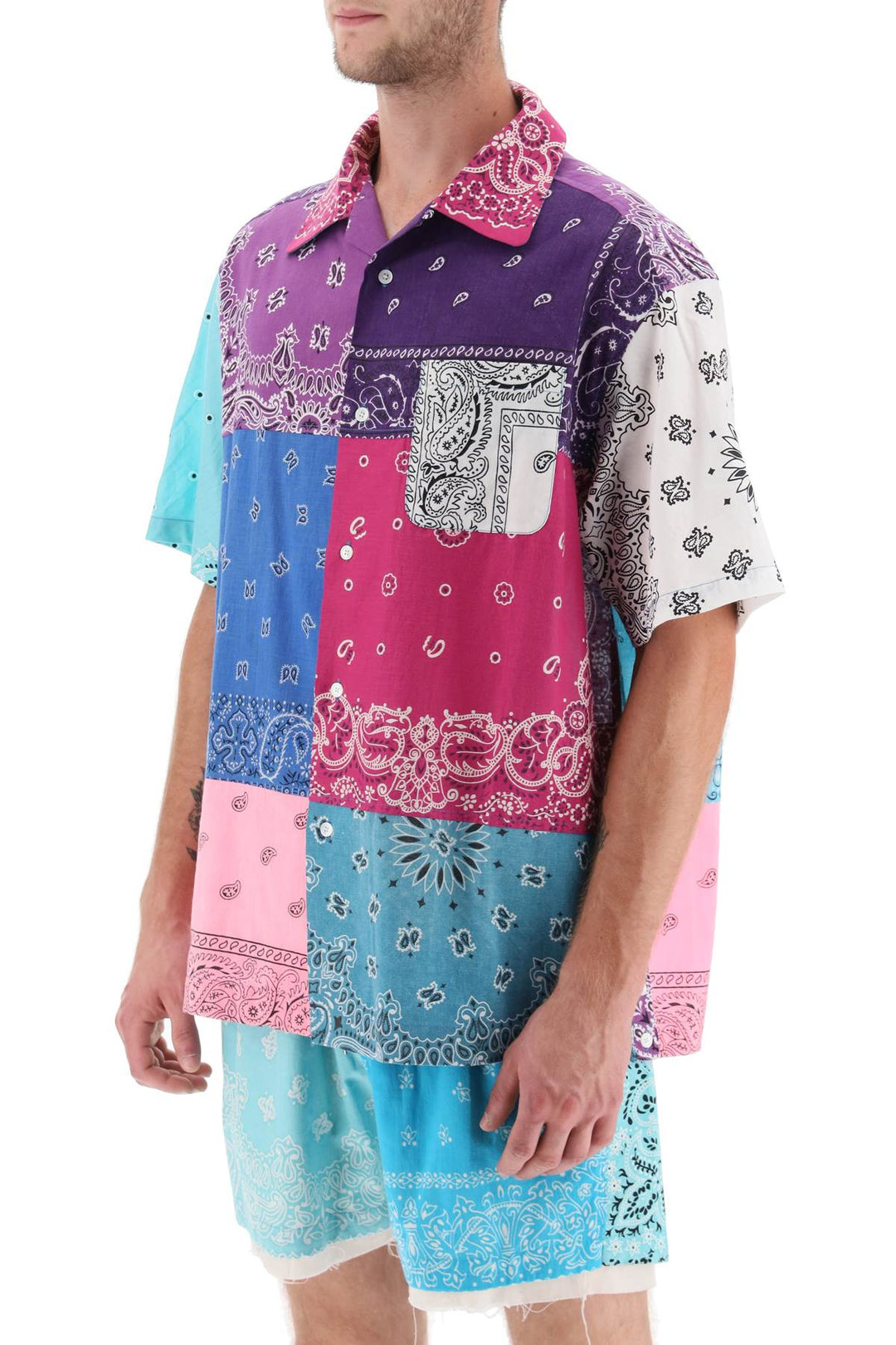 Short Sleeved Patchwork Shirt With Bandana Prints - Children Of The Discordance - Men