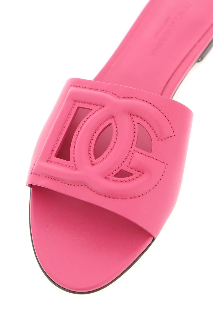 Leather Slides With Cut Out Logo - Dolce & Gabbana - Women