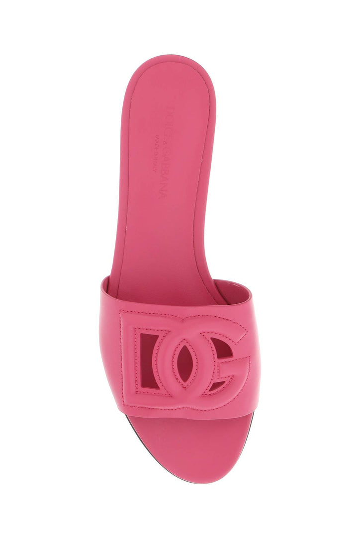 Leather Slides With Cut Out Logo - Dolce & Gabbana - Women