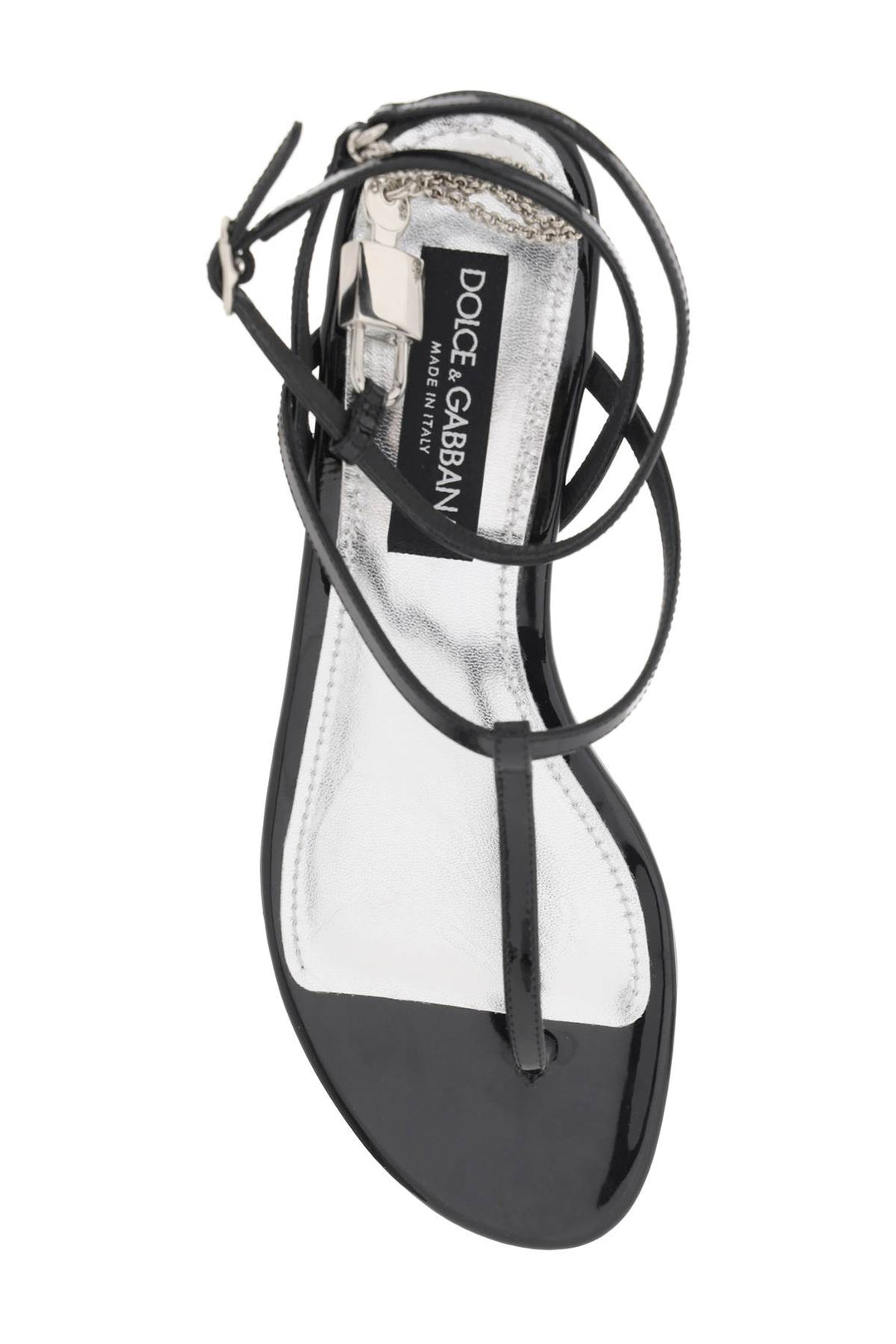 Patent Leather Thong Sandals With Padlock - Dolce & Gabbana - Women