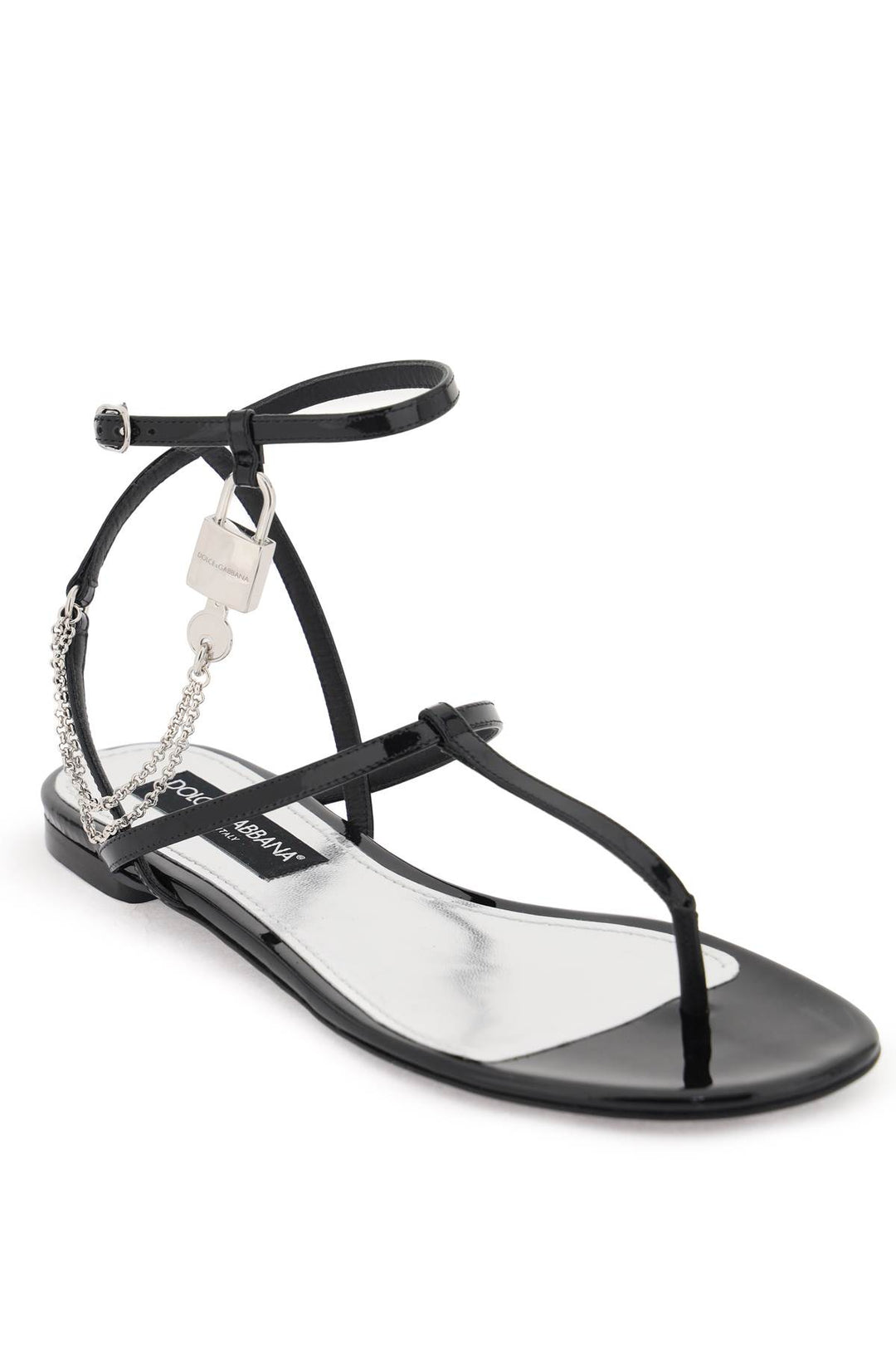 Patent Leather Thong Sandals With Padlock - Dolce & Gabbana - Women