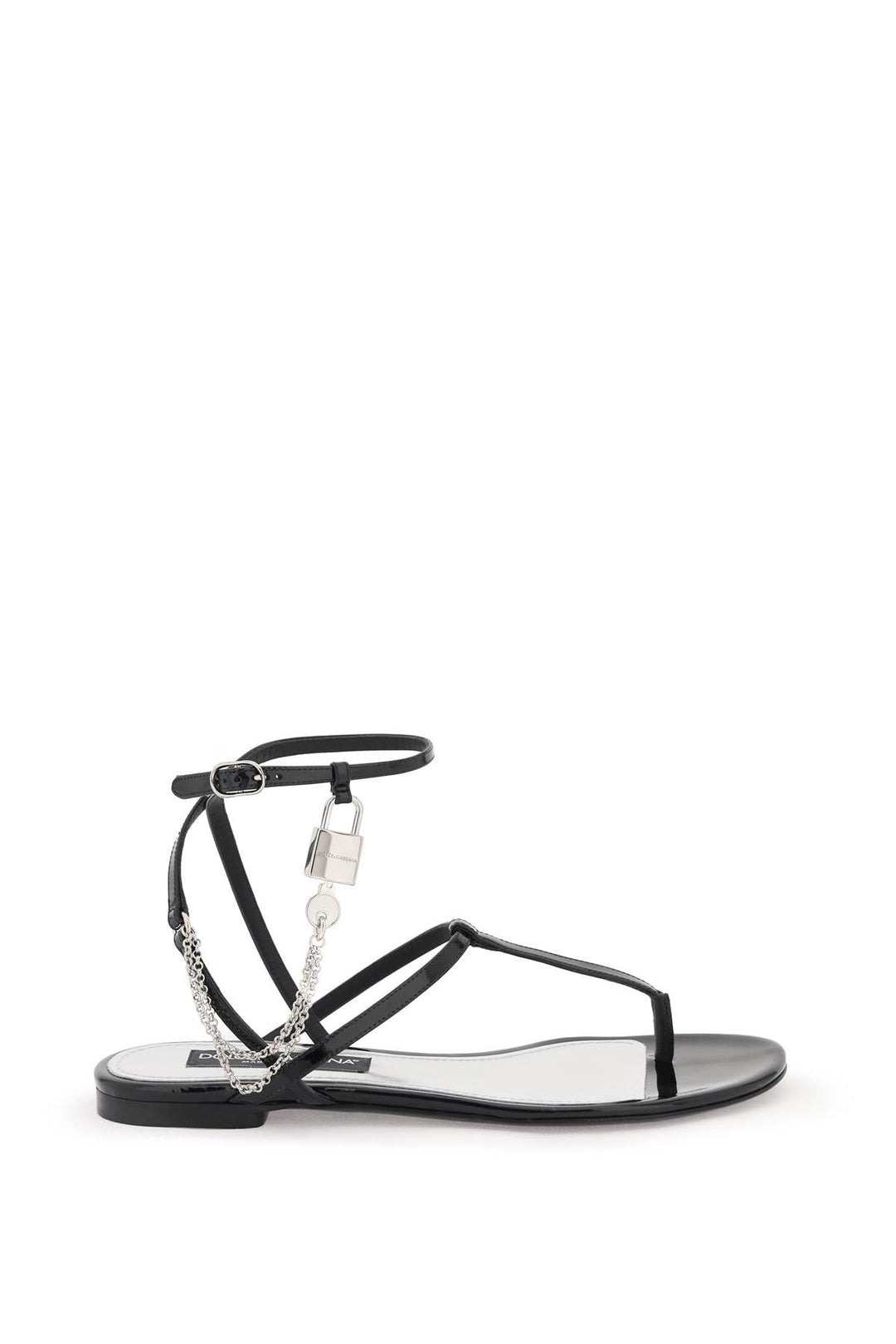 Patent Leather Thong Sandals With Padlock - Dolce & Gabbana - Women