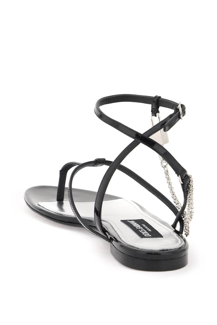 Patent Leather Thong Sandals With Padlock - Dolce & Gabbana - Women