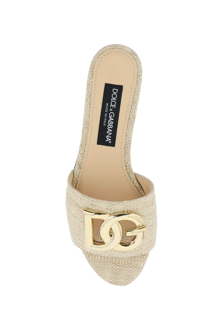 Raffia Slides With Dg Logo - Dolce & Gabbana - Women