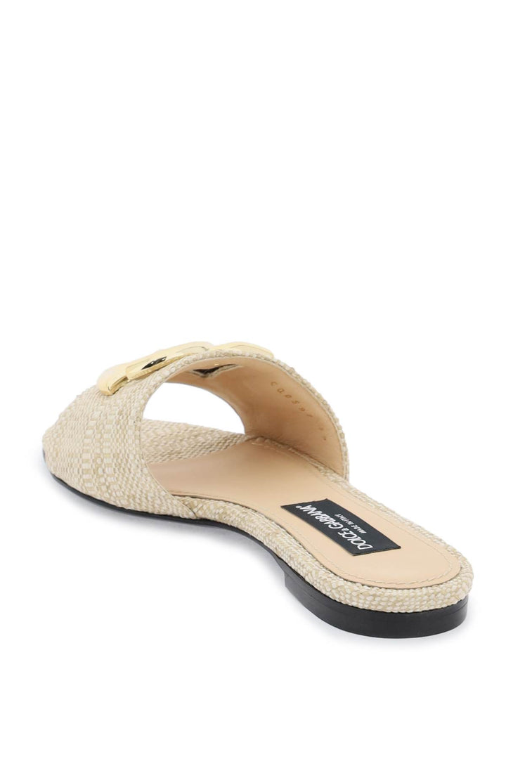 Raffia Slides With Dg Logo - Dolce & Gabbana - Women