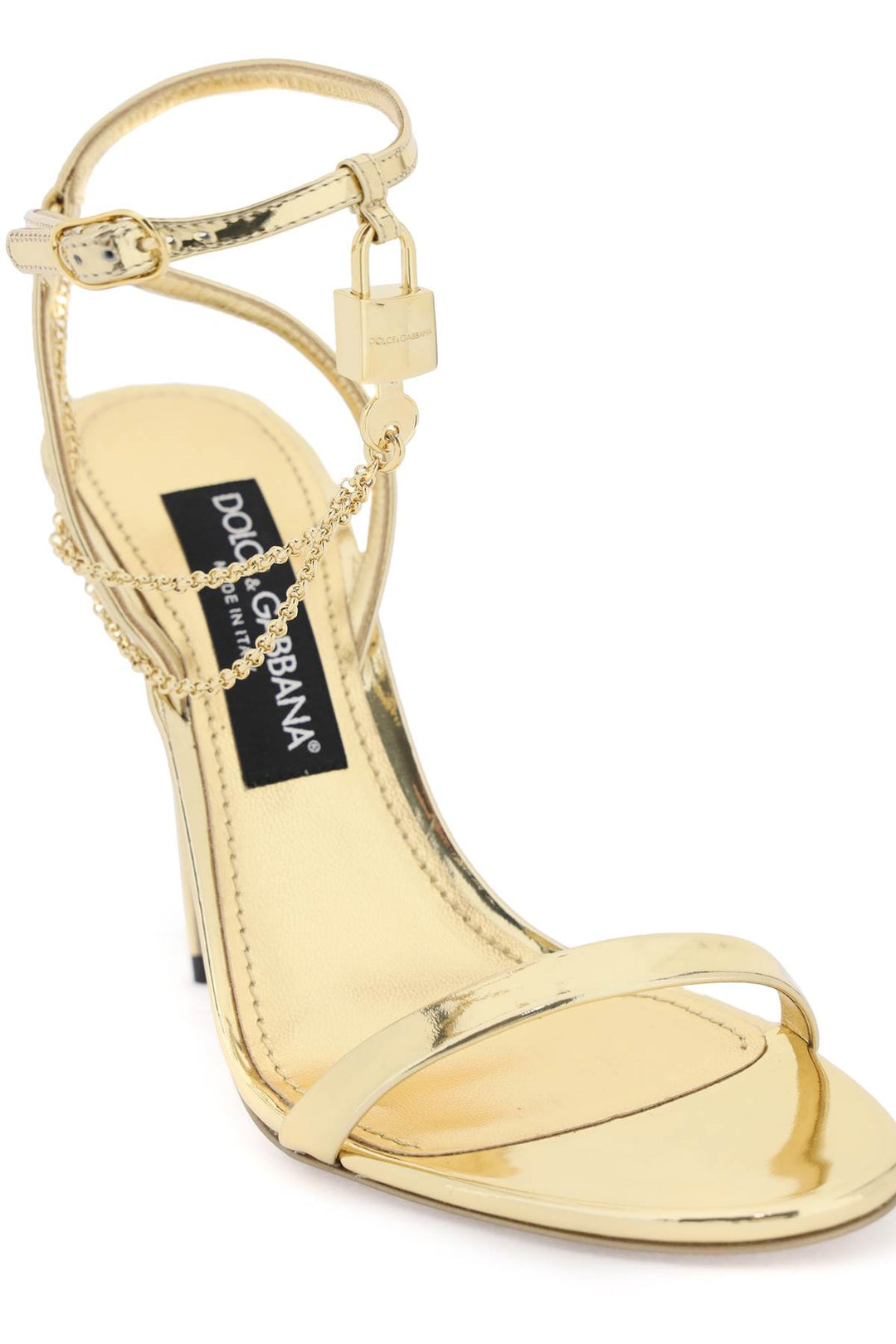 Laminated Leather Sandals With Charm - Dolce & Gabbana - Women