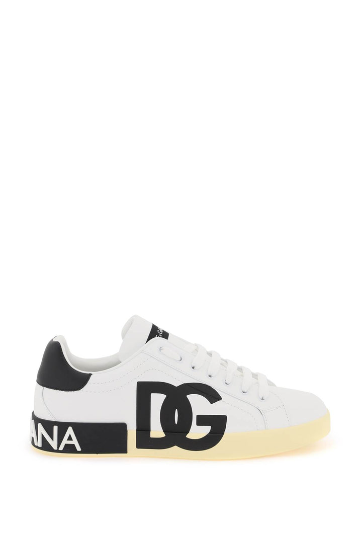 Leather Portofino Sneakers With Dg Logo - Dolce & Gabbana - Men