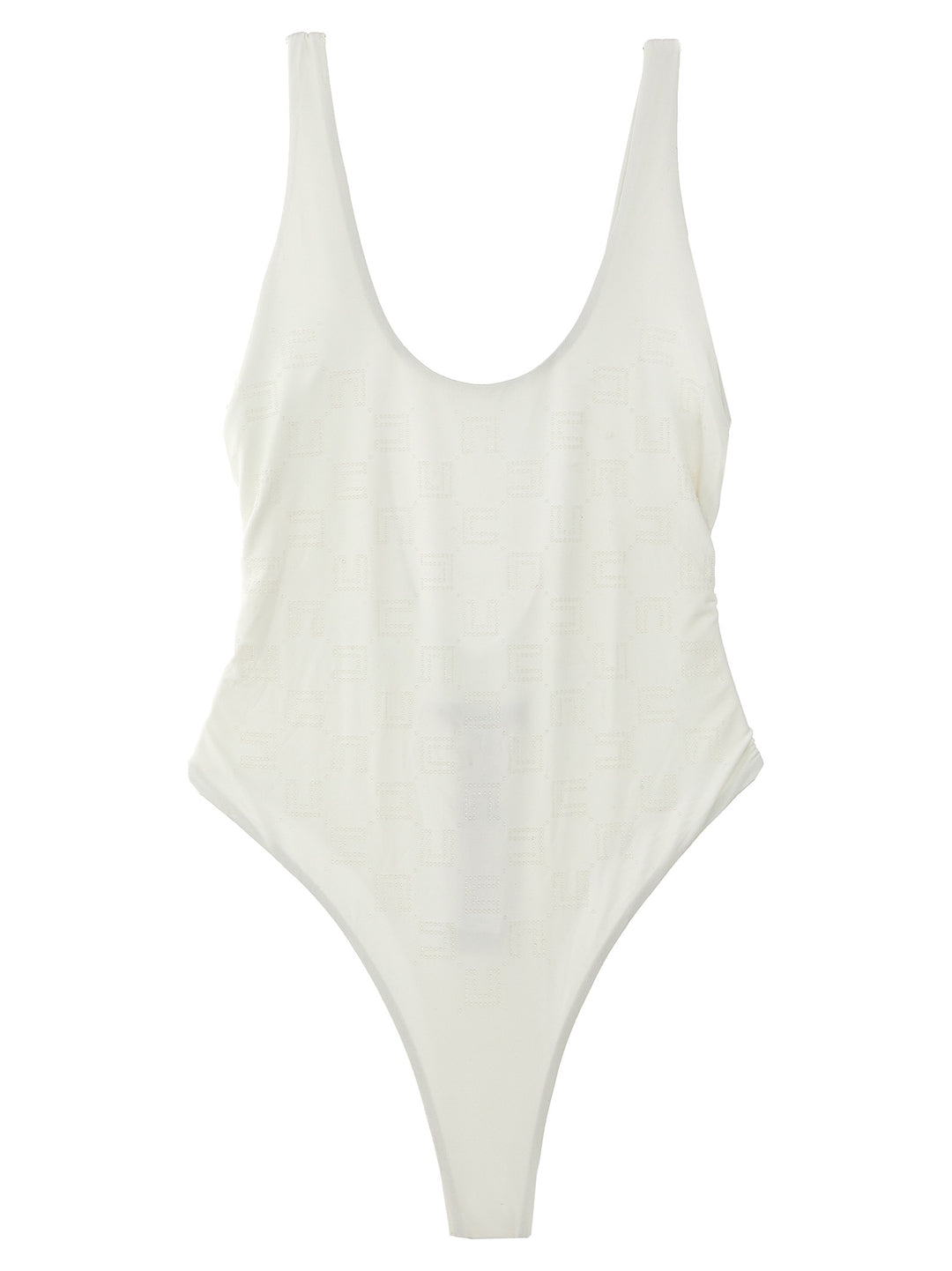 Rhinestone Logo One-Piece Swimsuit Beachwear White