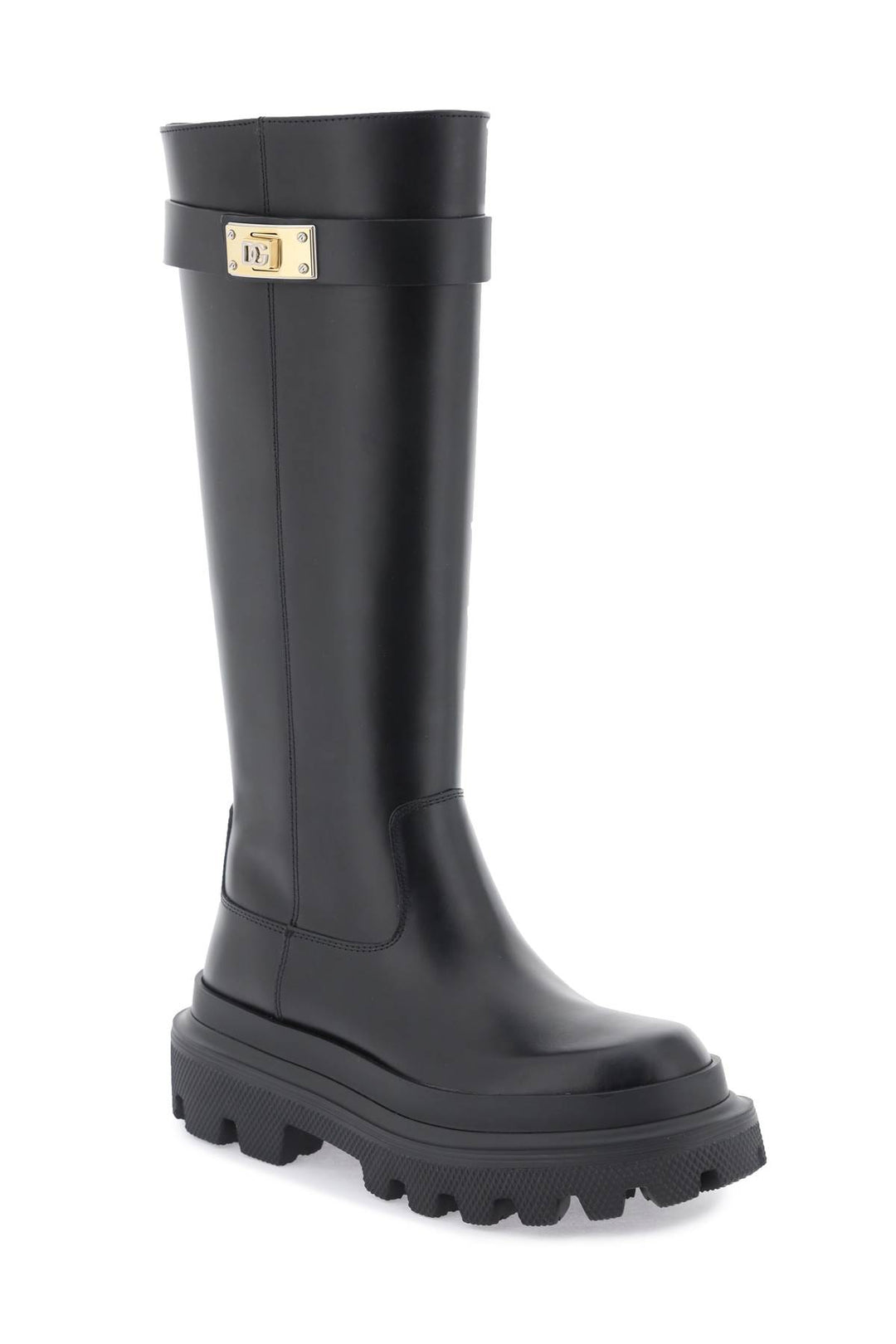 Leather Boots With Logoed Plaquee - Dolce & Gabbana - Women