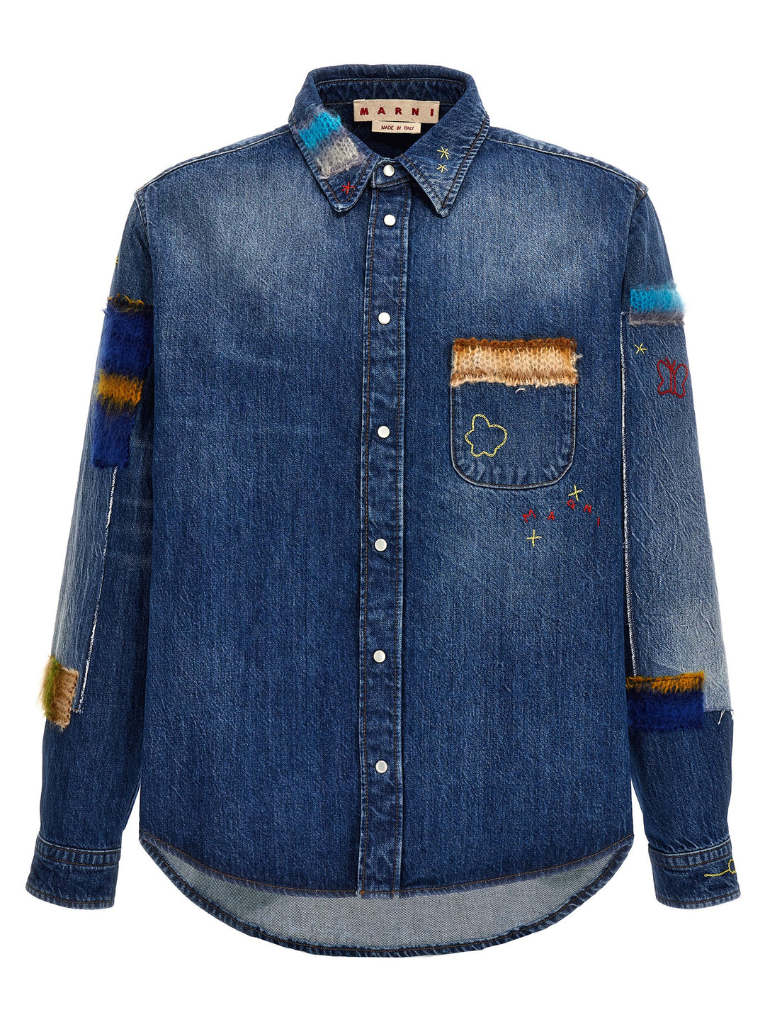 Denim Shirt, Embroidery And Patches Shirt, Blouse Blue