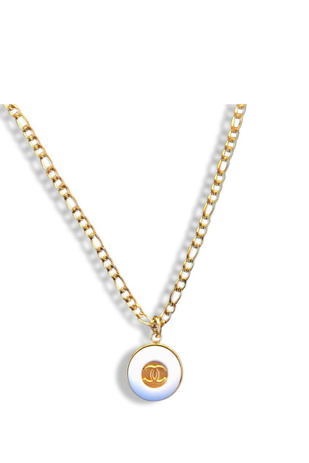 Chanel Gold White Button Necklace with Logo