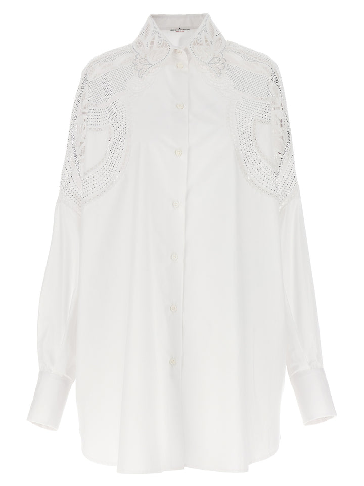 Rhinestone Embroidery Shirt Shirt, Blouse White