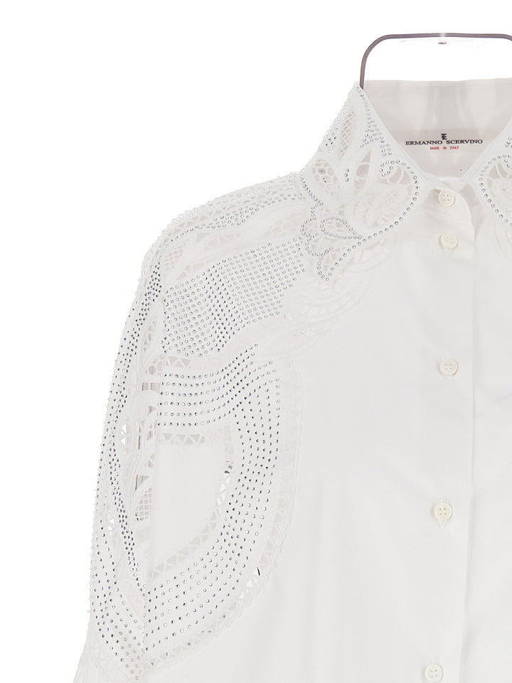 Rhinestone Embroidery Shirt Shirt, Blouse White