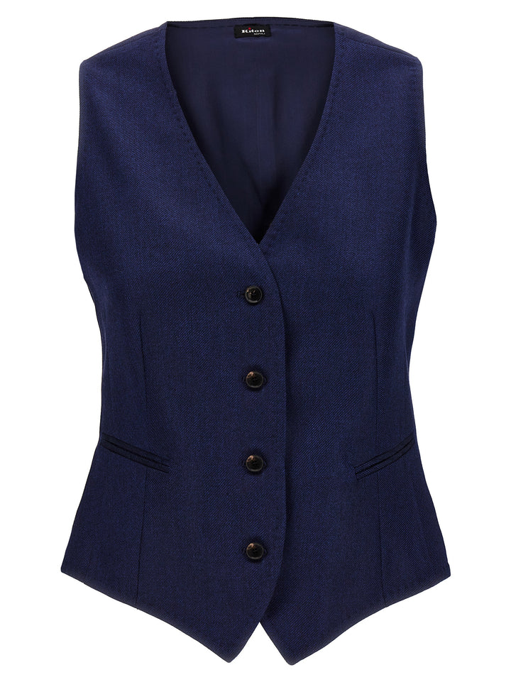 Silk Cashmere Vest Gilet Blue