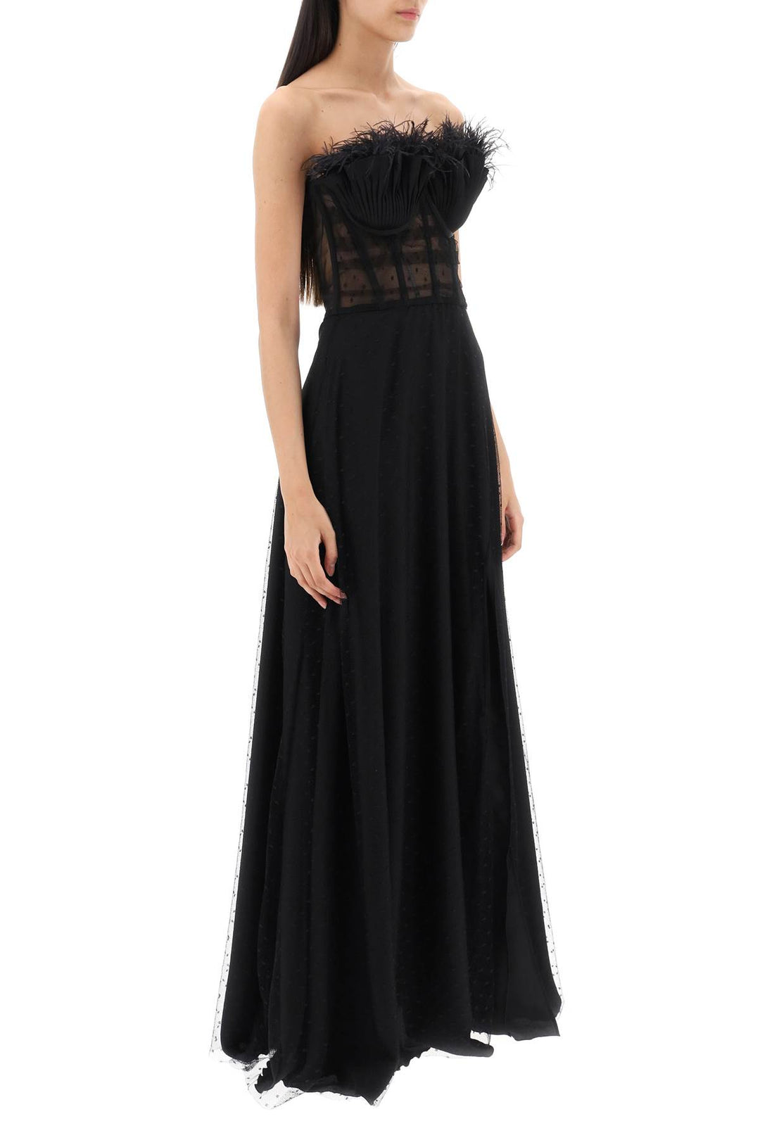 Long Bustier Dress With Feather Trim - 1913 Dresscode - Women