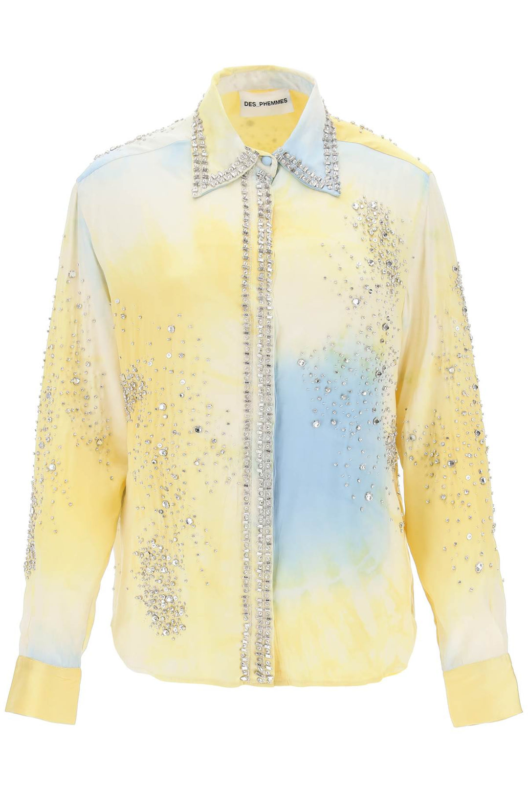 Silk Satin Shirt With Tie Dye Effect And Appliques - Des Phemmes - Women