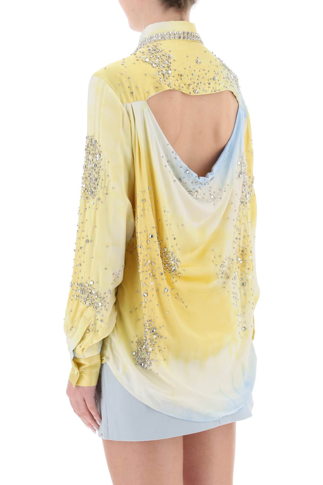 Silk Satin Shirt With Tie Dye Effect And Appliques - Des Phemmes - Women