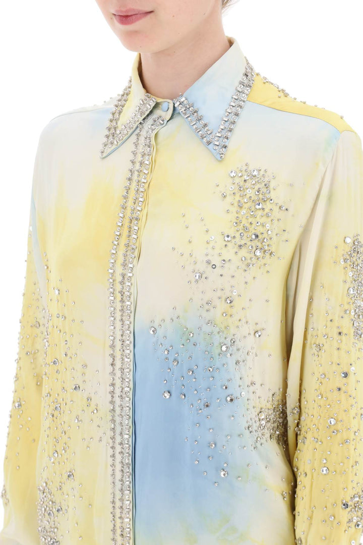 Silk Satin Shirt With Tie Dye Effect And Appliques - Des Phemmes - Women