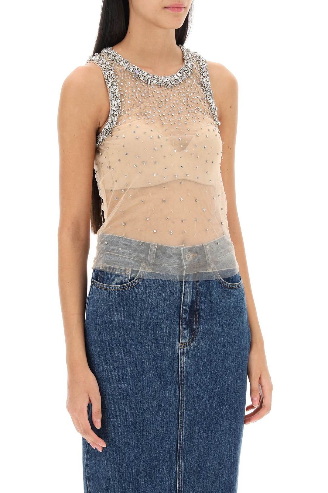 Tulle Top With Crystals - Des Phemmes - Women