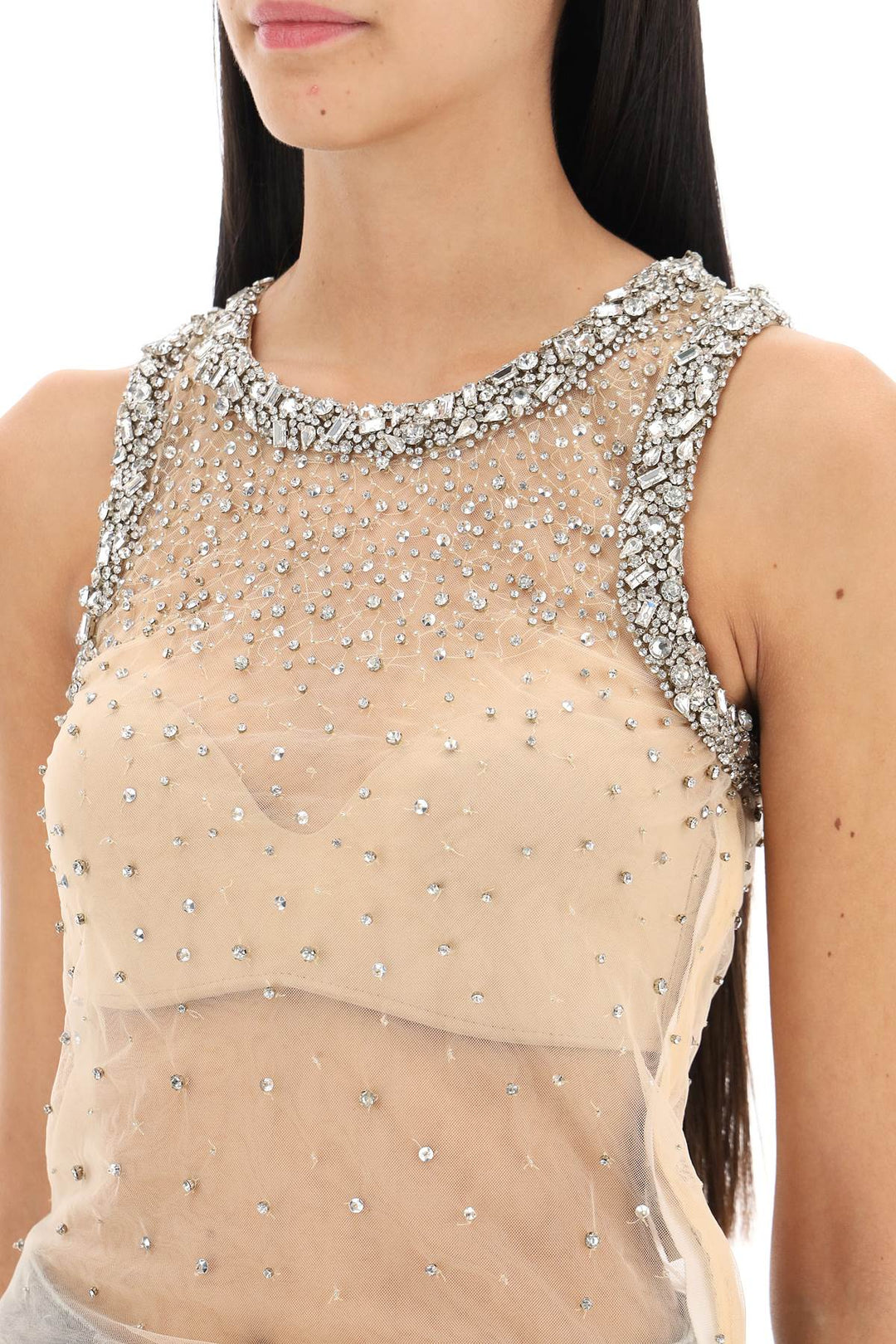 Tulle Top With Crystals - Des Phemmes - Women