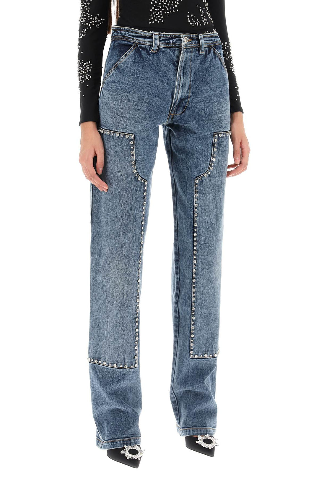 Straight Cut Jeans With Rhinestones - Des Phemmes - Women