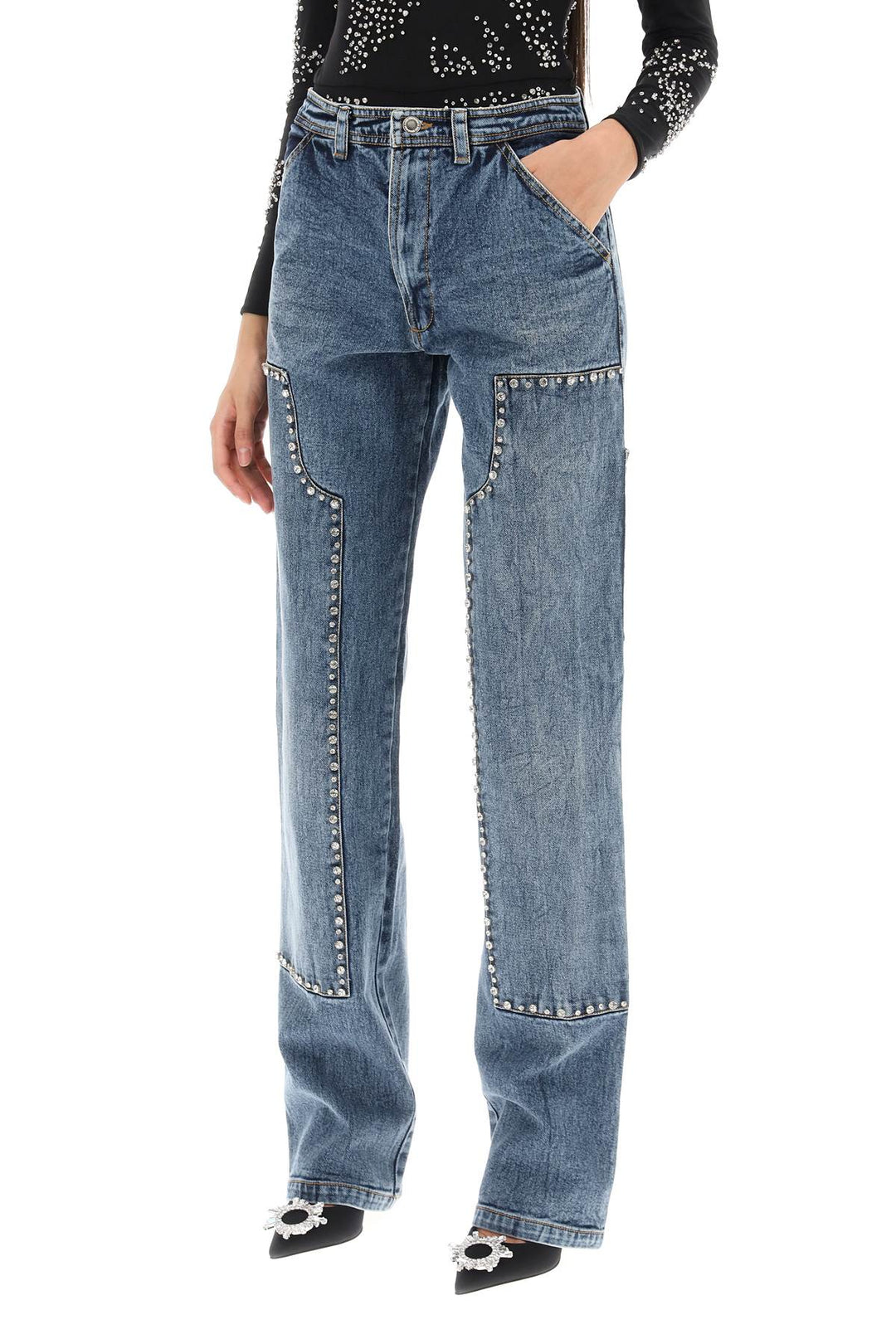 Straight Cut Jeans With Rhinestones - Des Phemmes - Women