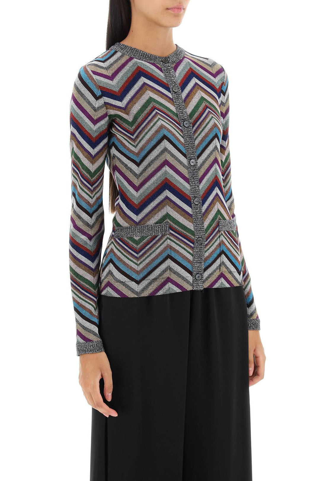 Lurex Knit Cardigan With Herringbone Motif - Missoni - Women