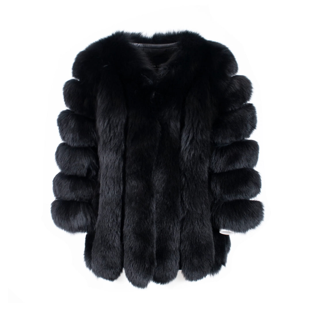 Paris Black Jacket in Fox Fur