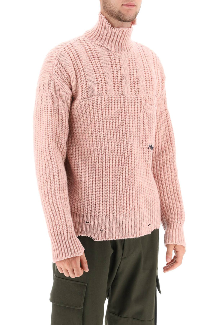 Funnel Neck Sweater In Destroyed Effect Wool - Marni - Men