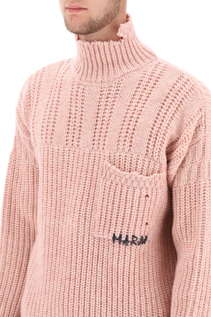 Funnel Neck Sweater In Destroyed Effect Wool - Marni - Men