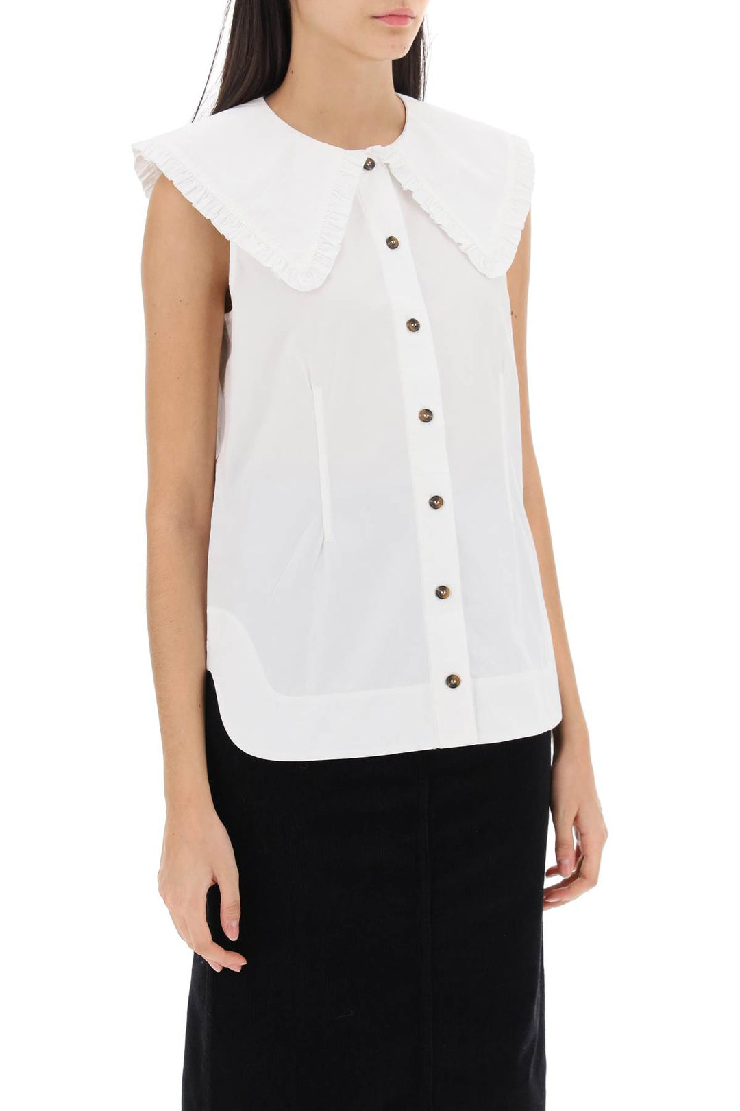 Sleeveless Shirt With Maxi Collar - Ganni - Women